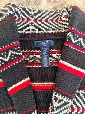 Chaps Aztec Sweater Vest XL Side Buckle Red Black White Vintage Ralph Lauren